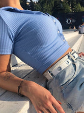 Top deportivo de manga corta informal con cuello halter y mangas cortas